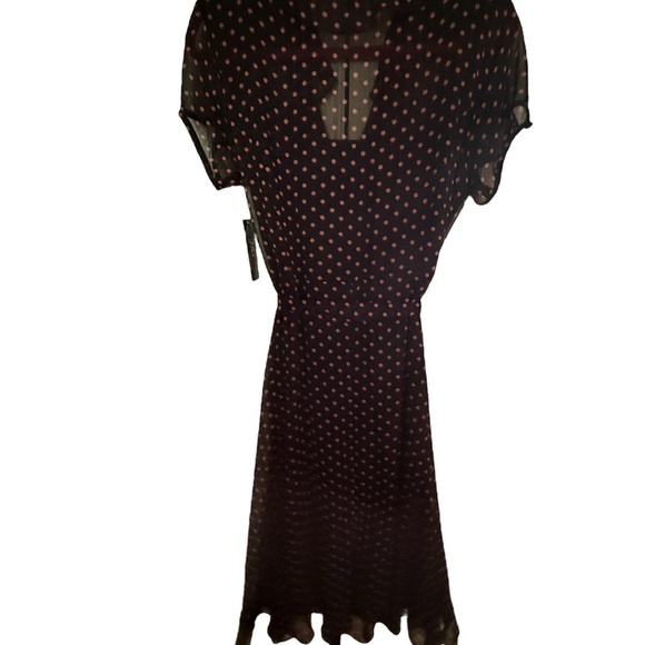 JBS Midi Dress Womens 14W Brown Polka Dot Ruffle Tie Semi Sheer Faux Wrap - Picture 5 of 9